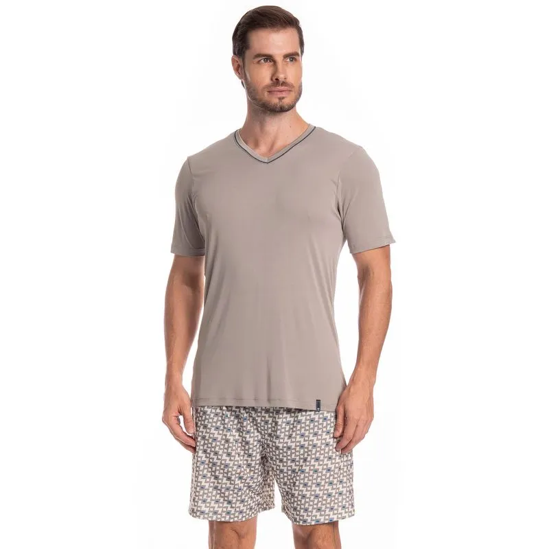 Pijama Masculino Curto Clóvis Tombini Bege/M