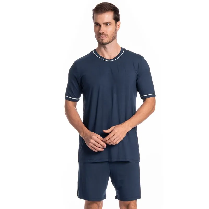 Pijama Masculino Curto Carlos Tombini Azul Marinho/M