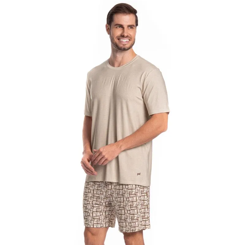 Pijama Masculino Curto Grid Tombini Branco/GG