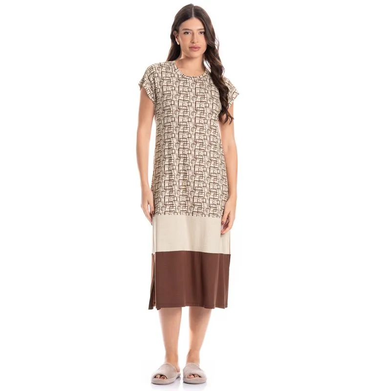 Vestido Feminino Midi Grid Marrom/P