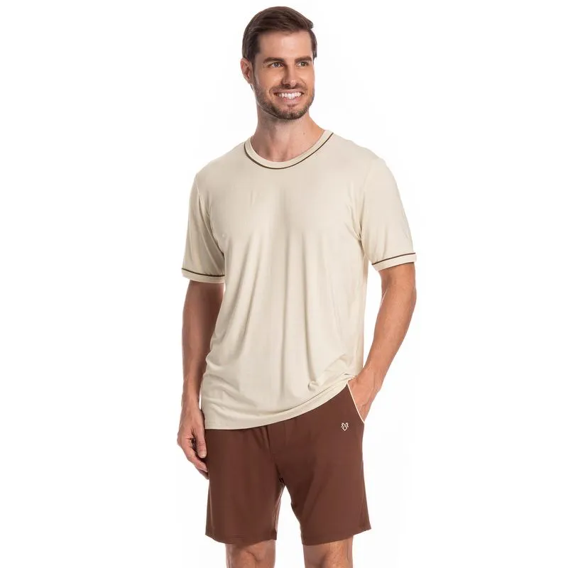 Pijama Masculino Curto Com Bolso Augusto Tombini Marrom/M