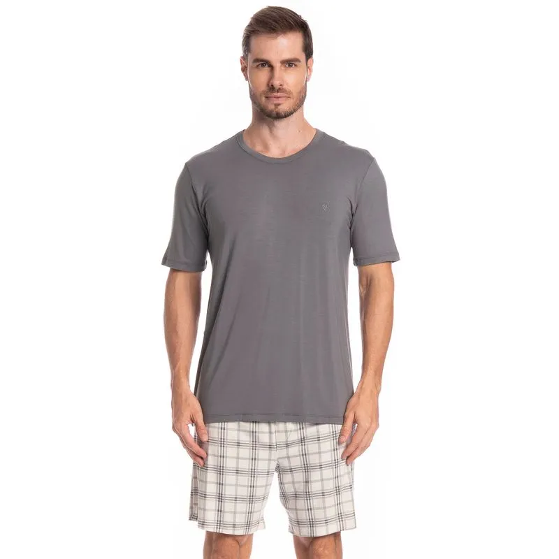 Pijama Masculino Curto Chess Tombini Cinza/M