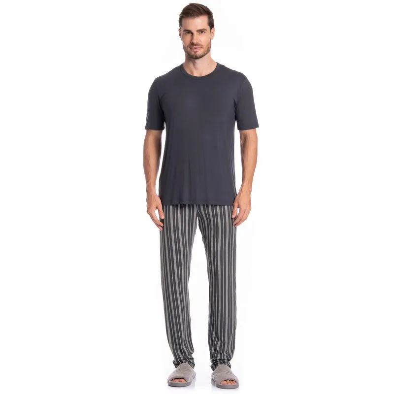 Pijama Masculino Longo Manga Curta Felipe Tombini Cinza/P