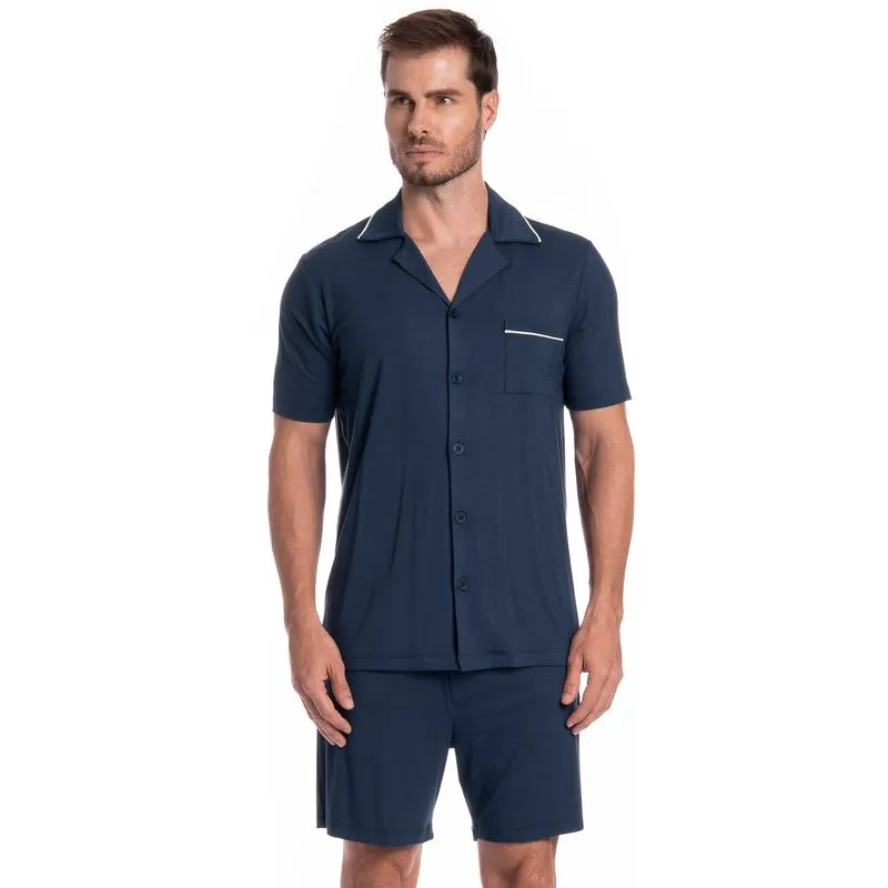 Pijama Masculino Americano Curto New Romeu Tombini Azul Marinho/M