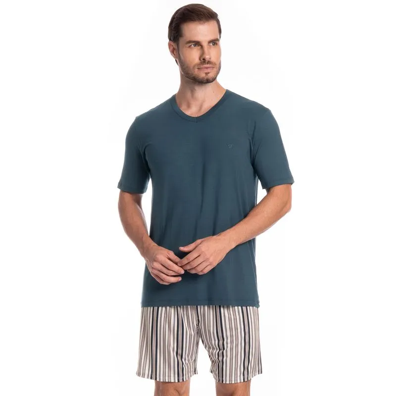 Pijama Masculino Curto Decote V Joaquim Tombini Azul Marinho/P