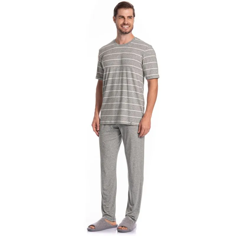 Pijama Masculino Longo Manga Curta Henrique Tombini Cinza/GG