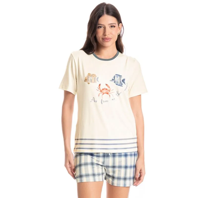 Pijama Feminino Curto Blue Branco/P