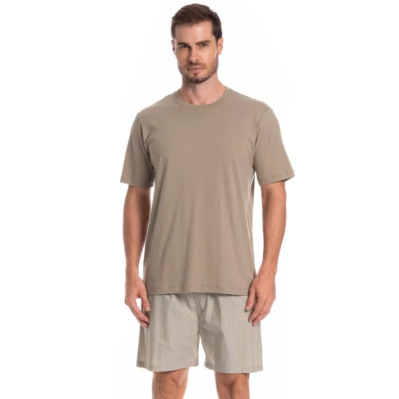 Pijama Masculino Curto Lorenzo Tombini Bege/P