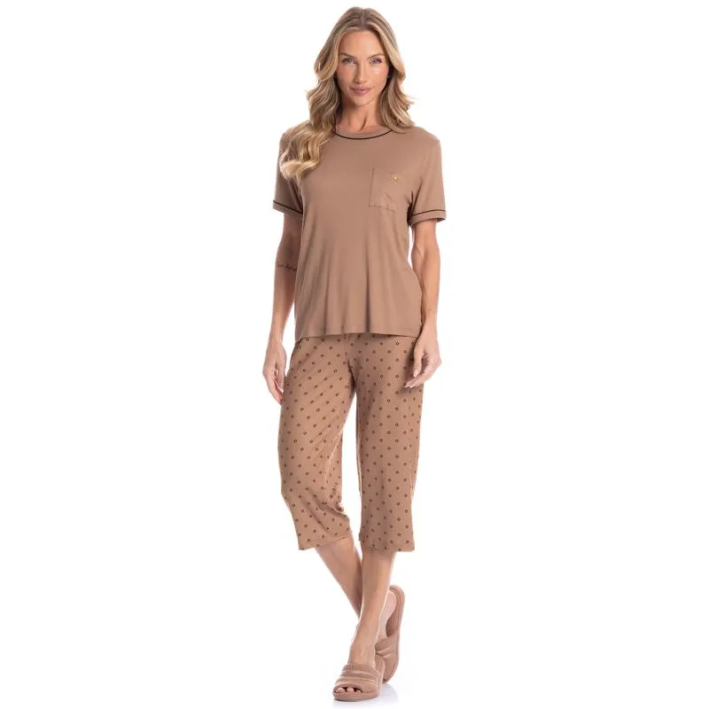 Pijama Feminino Pescador Betina Marrom/M