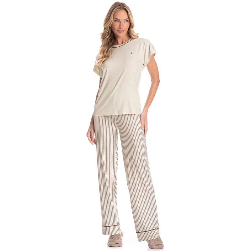 Pijama Feminino Longo Manga Curta Isabel Branco/P