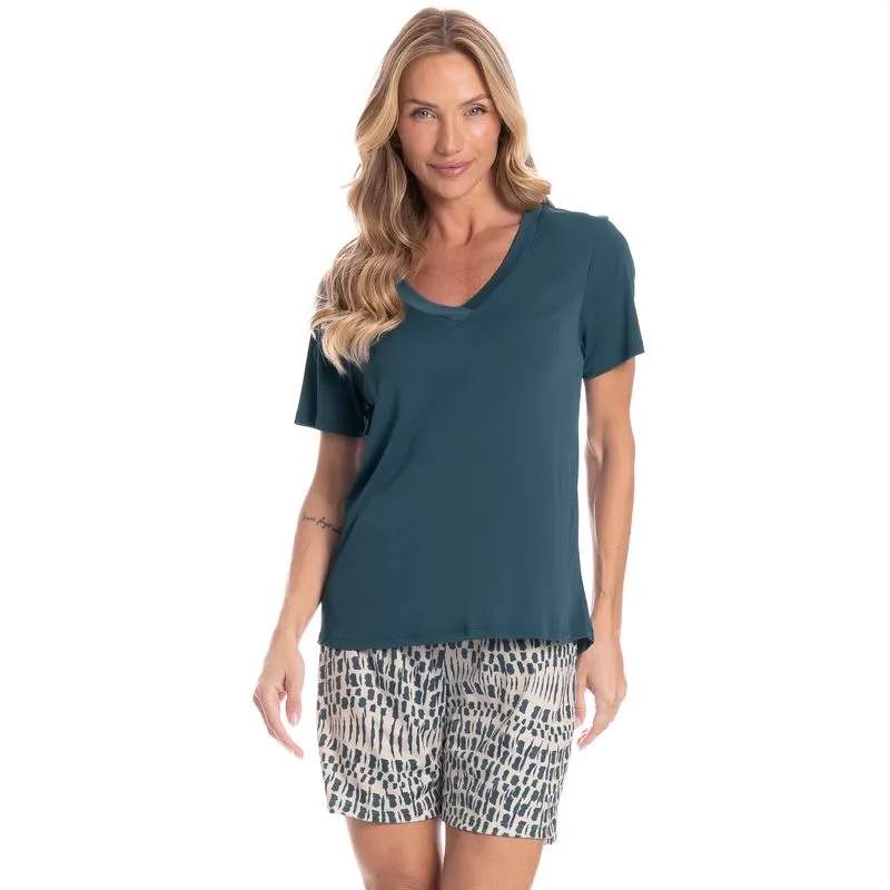Pijama Feminino Shortão Júlia Azul Marinho/XG