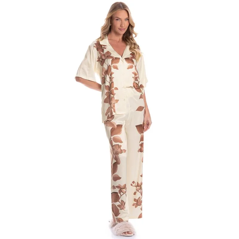 Pijama Feminino Longo Americano Thalia Marrom/G