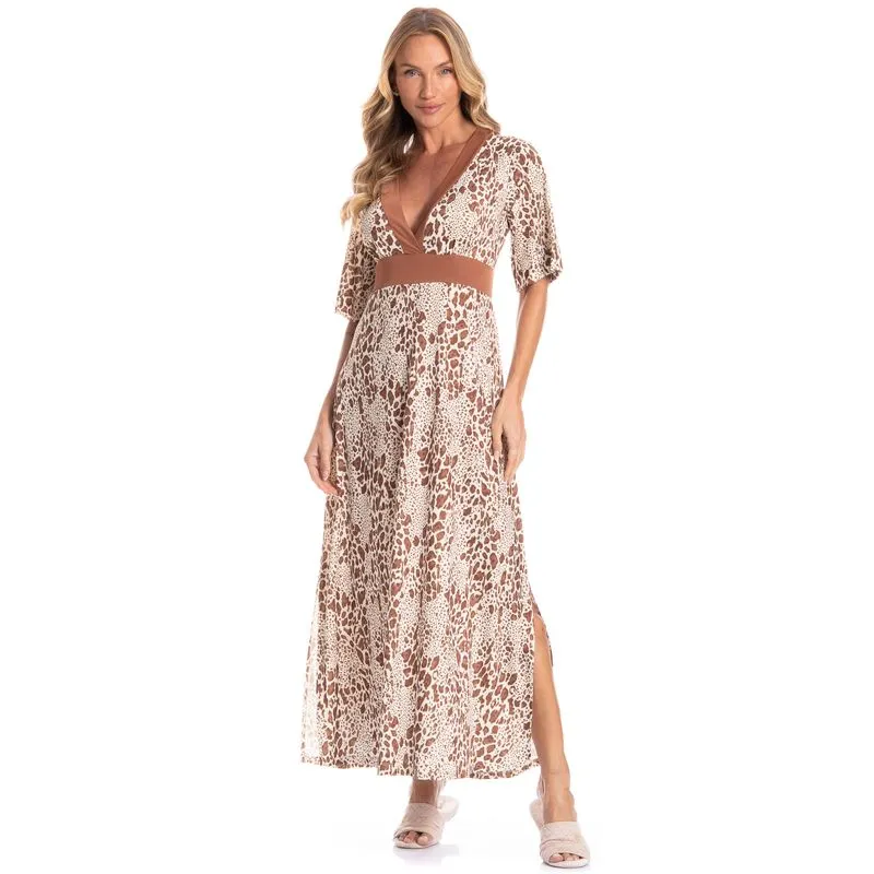 Kaftan Feminino Longo Felina Marrom/P