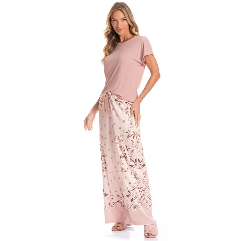 Pijama Feminino Longo Manga Curta Afrodite Rosa-3/M