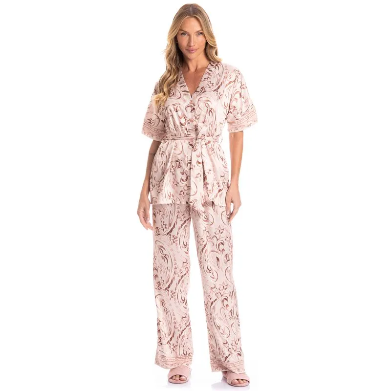 Pijama Americano Longo Manga Curta Com Faixa Afrodite Rosa-3/M