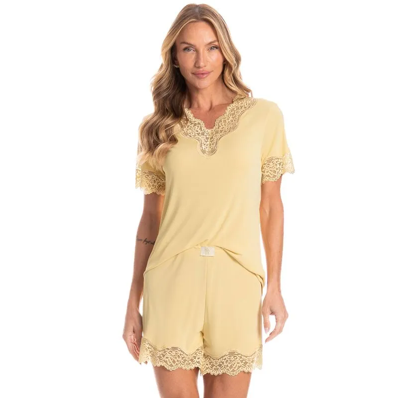 Pijama Feminino Curto Dália Amarelo/M