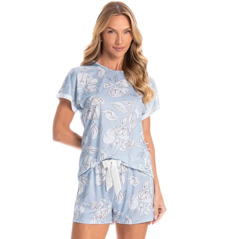Pijama Feminino Curto Flora Azul/P