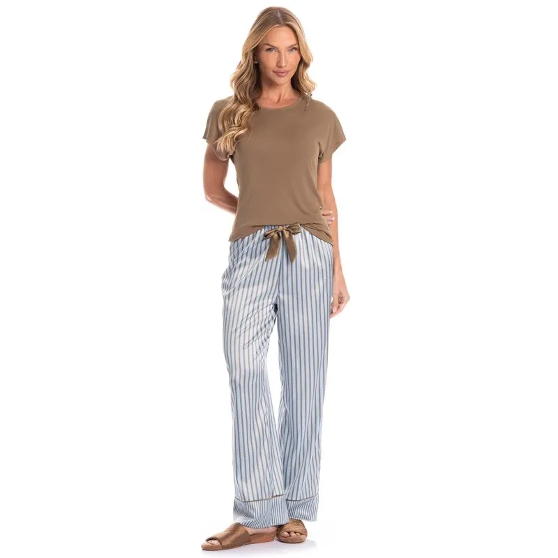 Pijama Feminino Longo Manga Curta Clara Bege/M