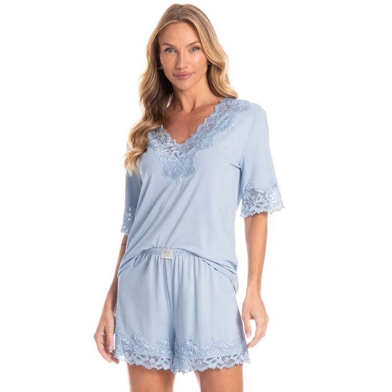 Pijama Feminino Curto Aurora Azul/G