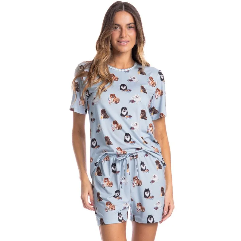 Pijama Feminino Curto Fresh Moka Azul-2/G