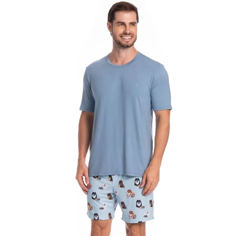 Pijama Masculino Curto Fresh Moka Tombini Azul-2/M