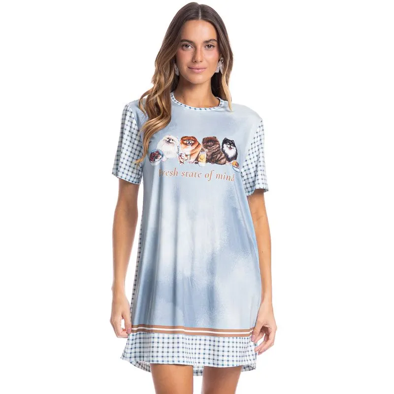 Camisão Feminino Curto Fresh Moka Azul-2/P