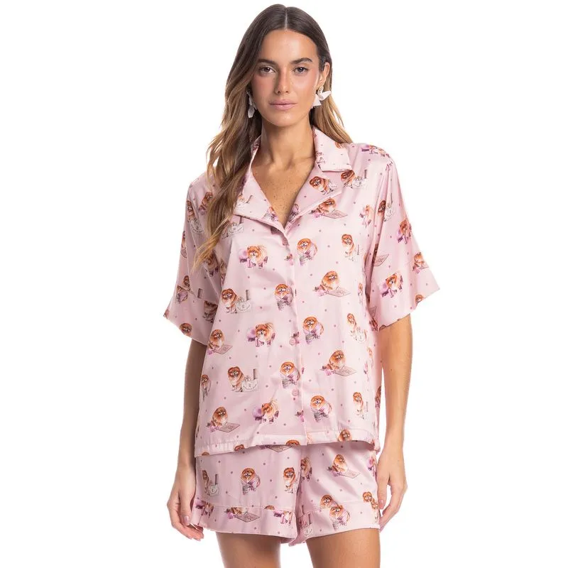 Pijama Feminino Curto Americano Lyla Pilates Rosa-3/G