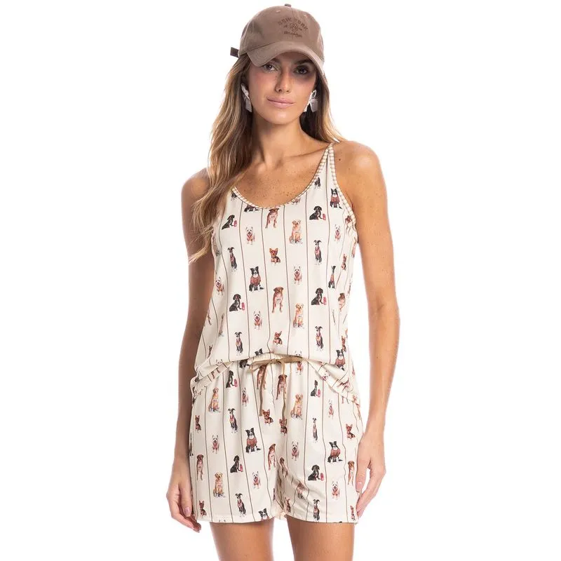 Short Doll Feminino Dogs Running Bege/M