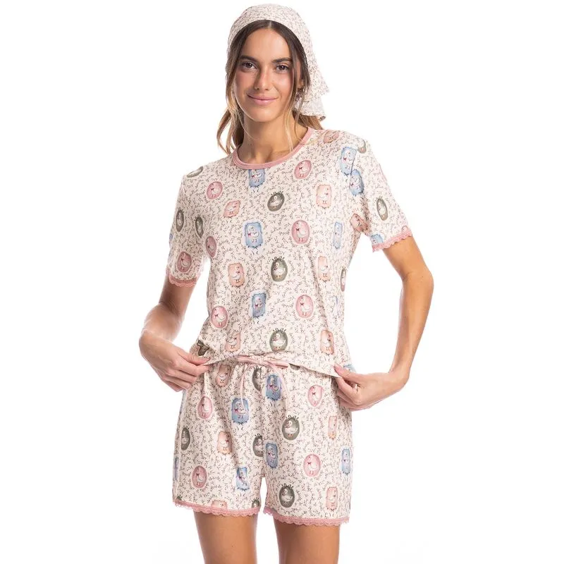 Pijama Feminino Curto Sweet Love Rosa-3/M