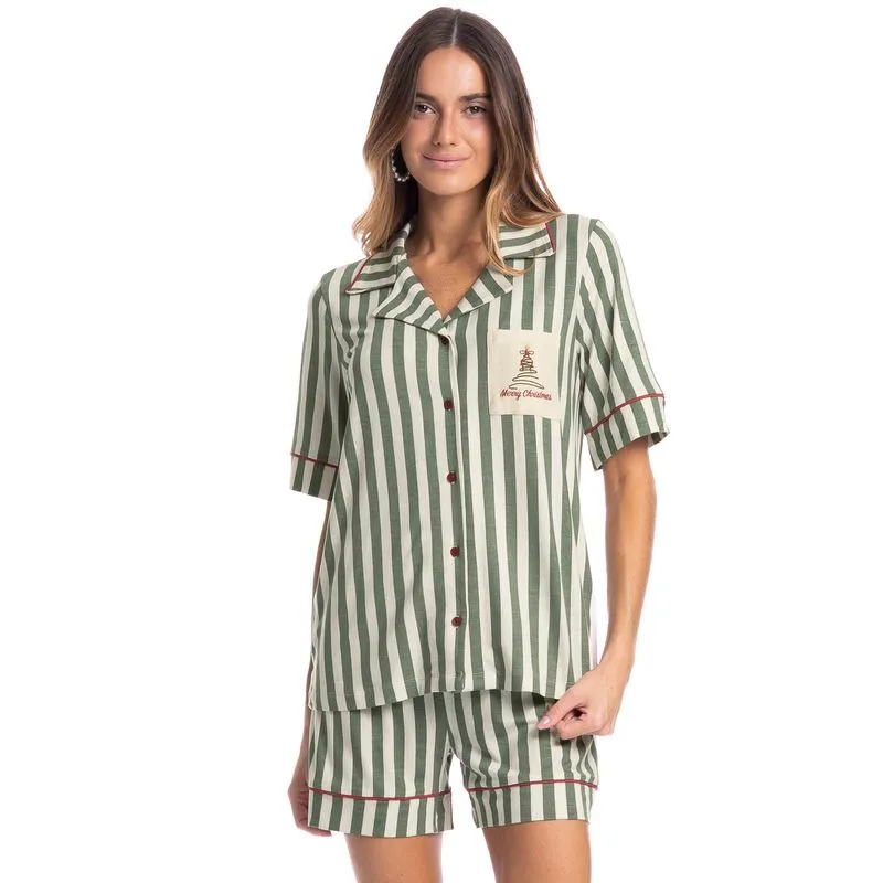 Pijama Feminino Americano Curto Holiday Verde/P
