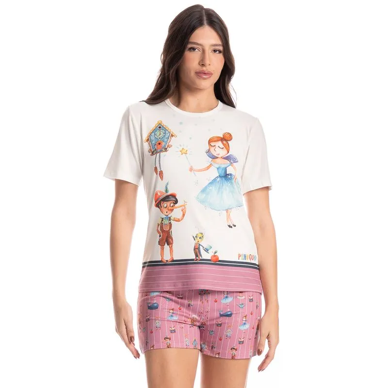 Pijama Feminino Curto Fada Rosa-2/GG