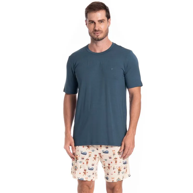 Pijama Masculino Curto Pinóquio Tombini Branco/P