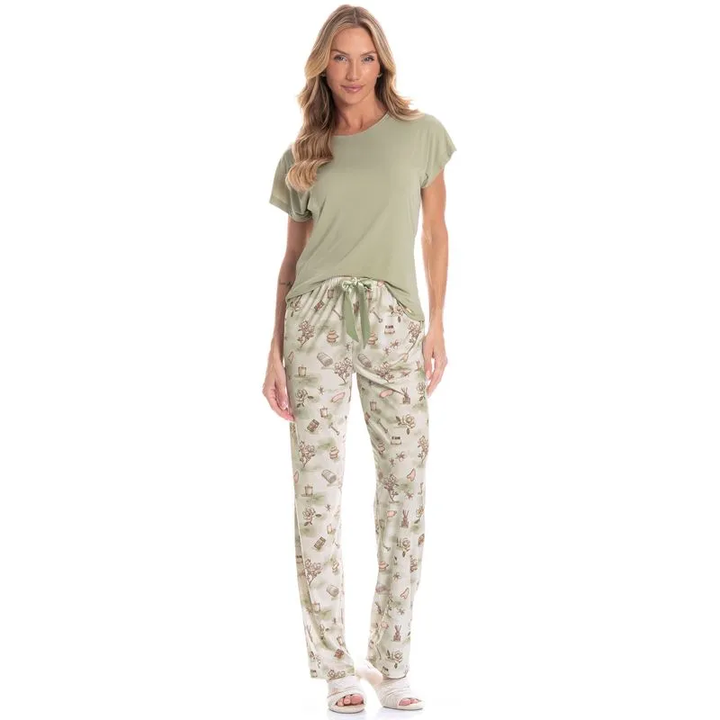 Pijama Feminino Longo Manga Curta Spa Verde/G