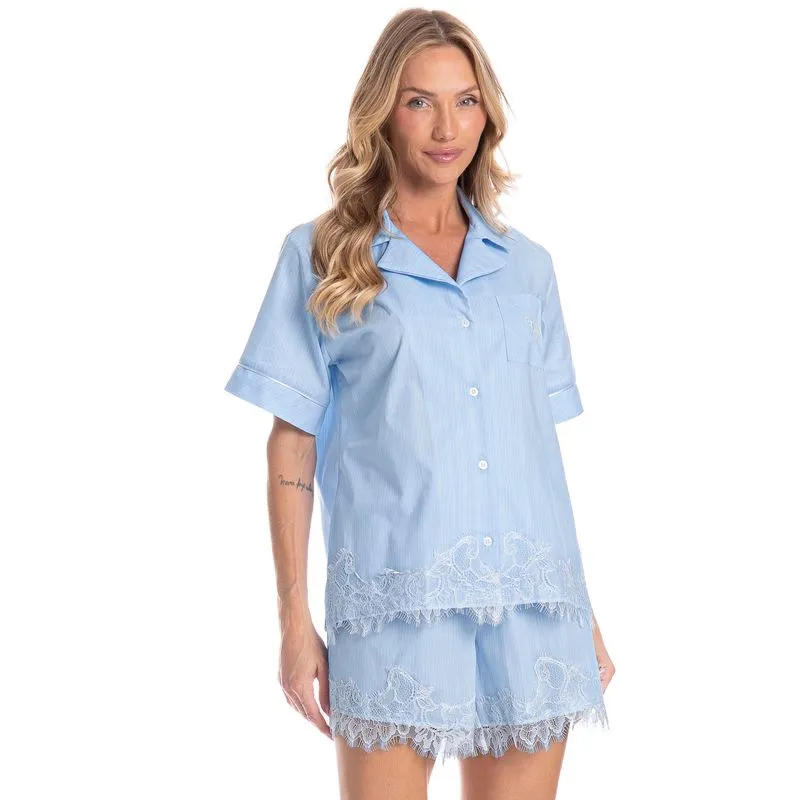 Pijama Americano Feminino Curto Louise Azul/P