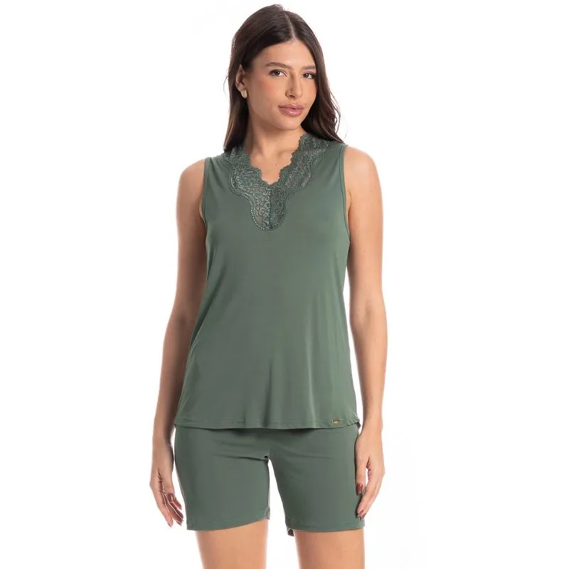 Pijama Feminino Shortão Regata Biba Verde/M