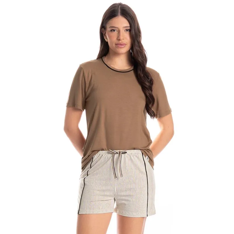 Pijama Feminino Curto Ginger Marrom/M