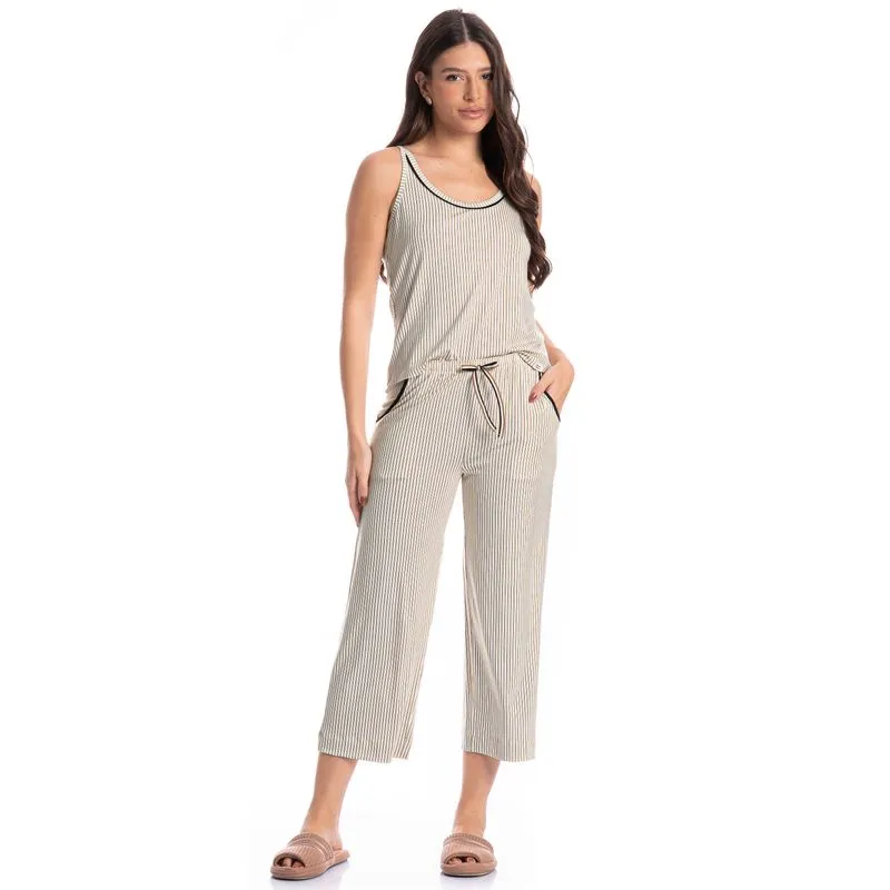 Pijama Feminino Capri Com Bolso Ginger Marrom/M