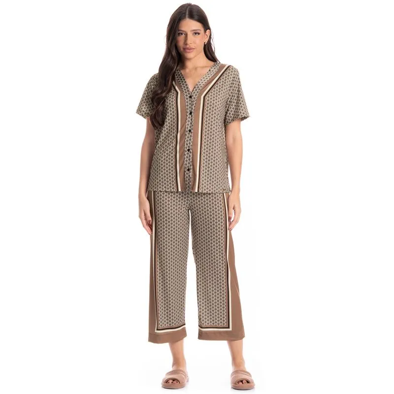 Pijama Americano Capri Feminino Geometric Preto/G