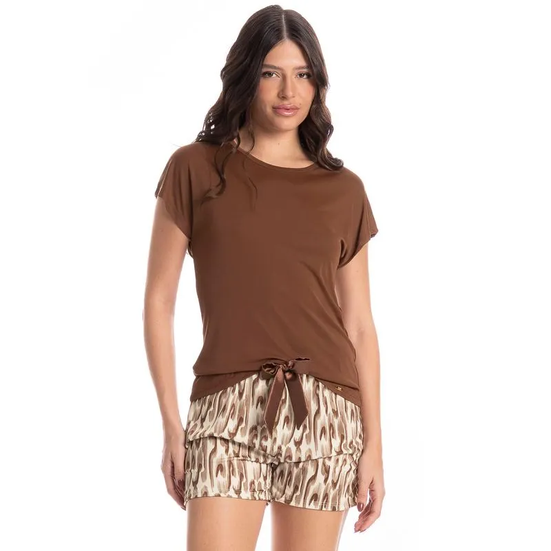 Pijama Feminino Curto Savage Marrom/M