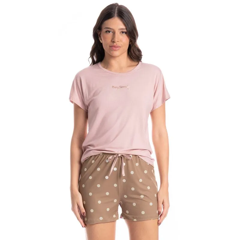 Pijama Feminino Curto Carla Bege/M