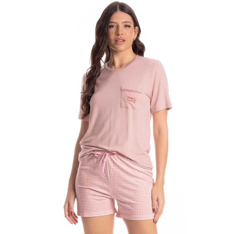 Pijama Feminino Curto Vichy Rosa-3/G