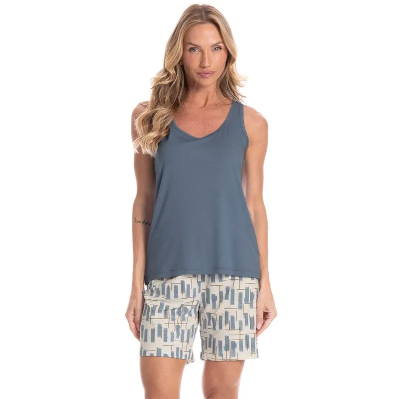 Pijama Feminino Shortão Regata Analu Azul-2/M