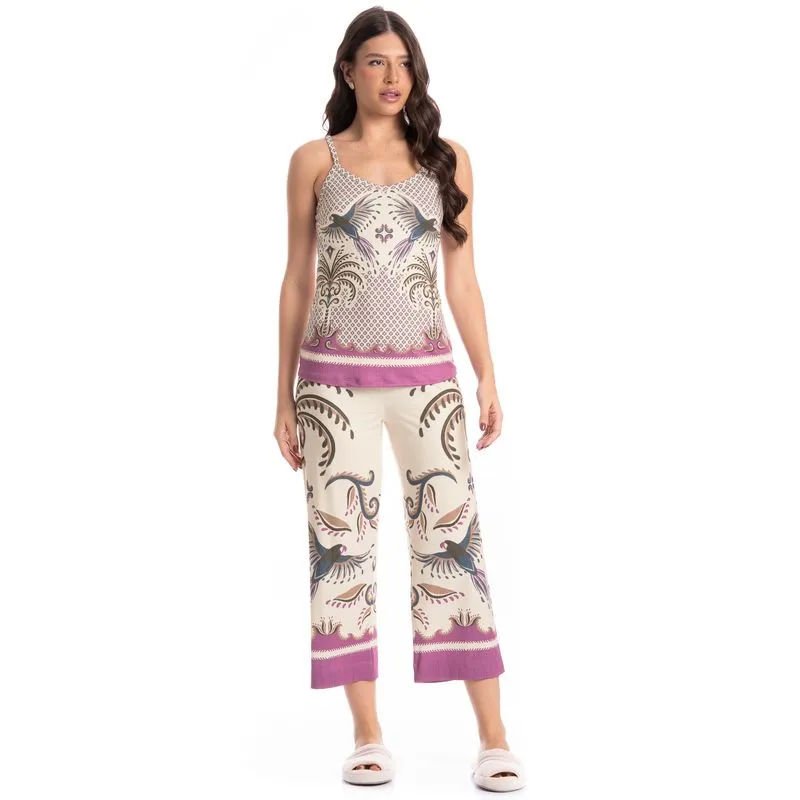 Pijama Feminino Capri Tropical Branco/G