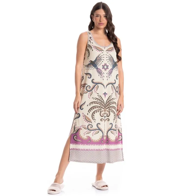 Vestido Feminino Longo Tropical Branco/GG