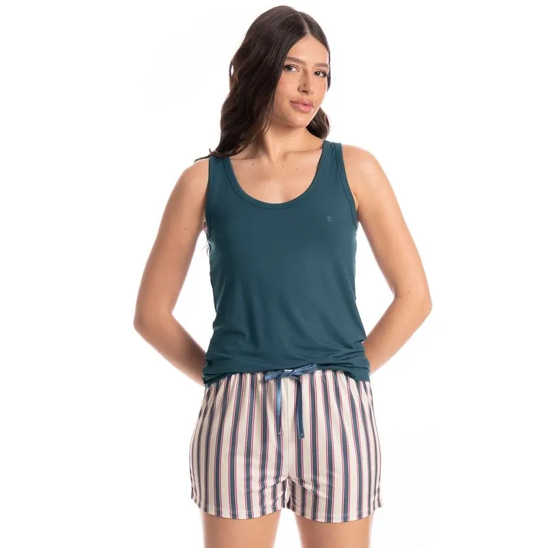 Pijama Feminino Curto Regata Milena Azul Marinho/GG