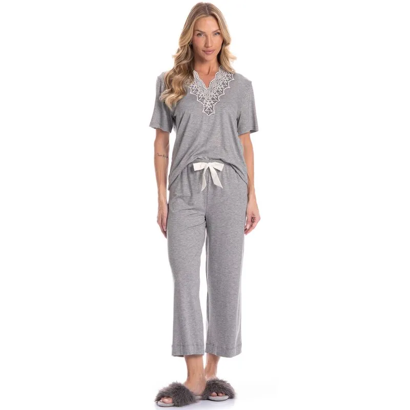 Pijama Feminino Capri Manga Curta Érica Cinza/M