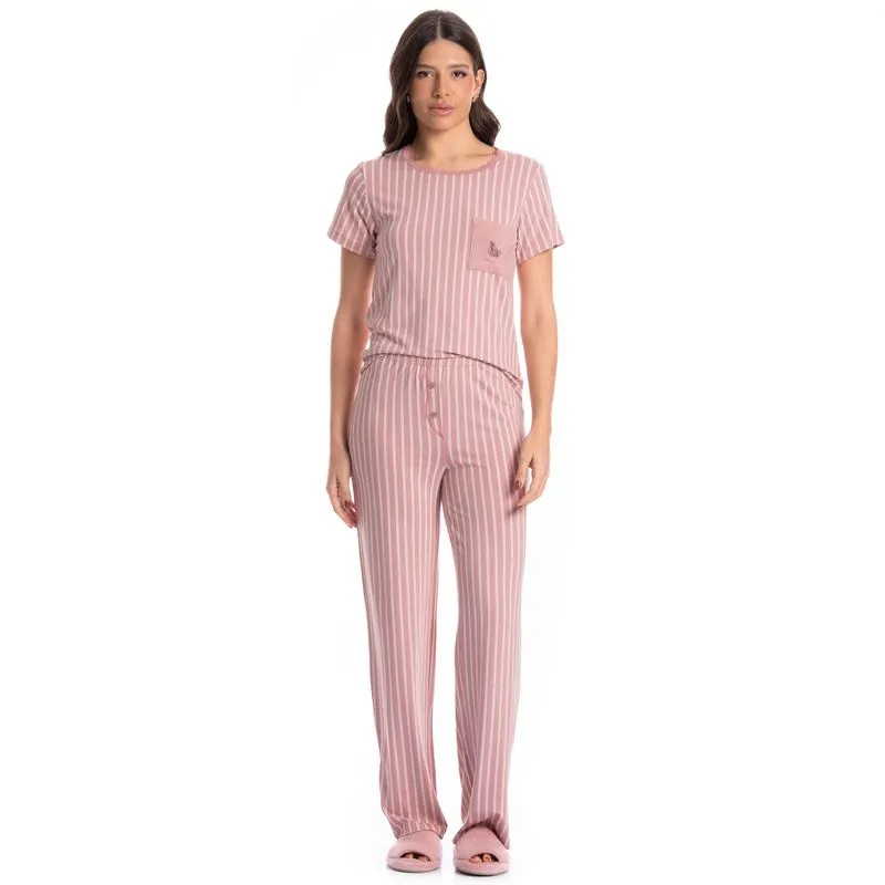 Pijama Feminino Longo Manga Curta Nina Rosa-3/G