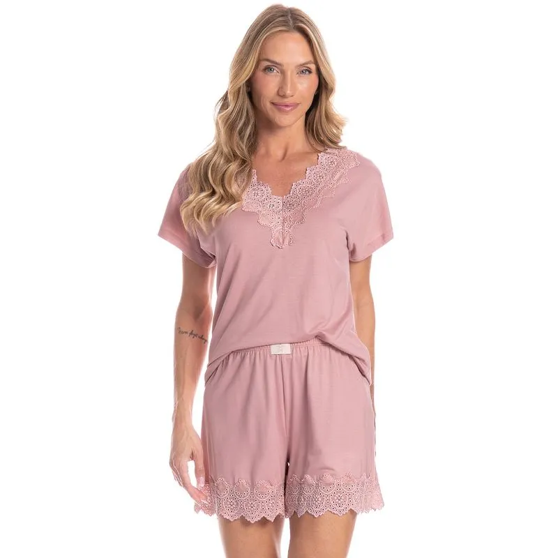 Pijama Feminino Curto Laise Rosa-3/P