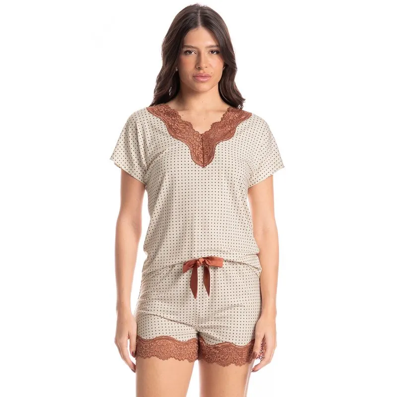 Pijama Feminino Curto Maju Marrom/P