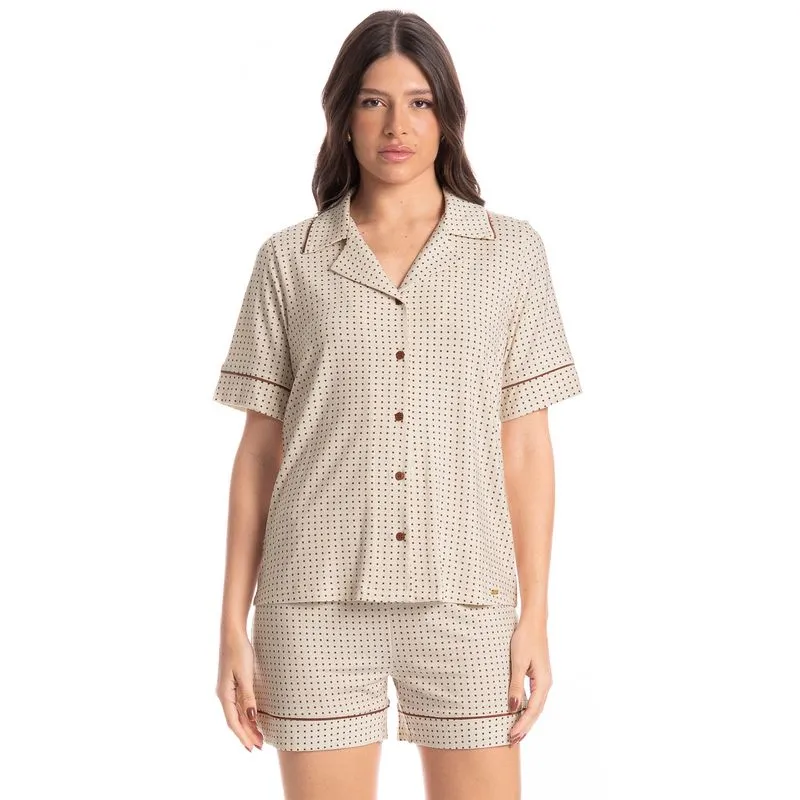 Pijama Americano Feminino Curto Maju Marrom/P